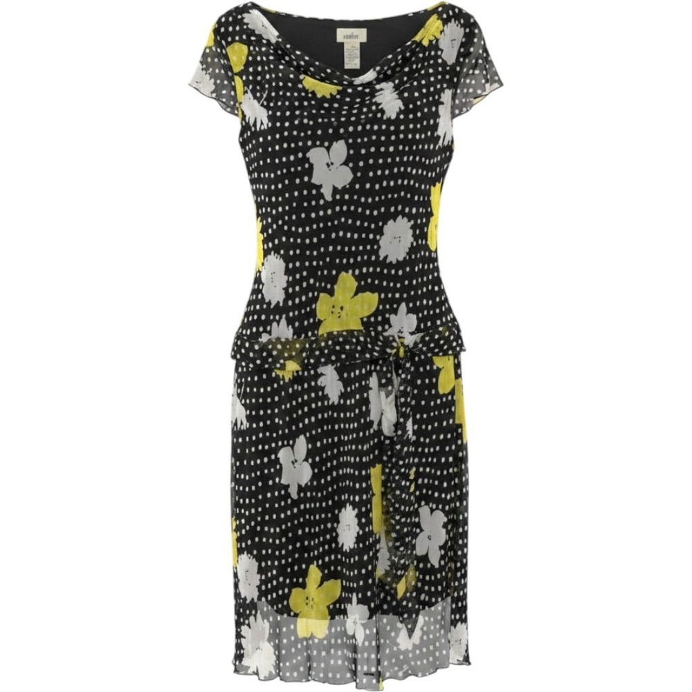 Vintage OMBRE Polka Dot Floral Dress 90s Flowy Short Sleeve Cowl Y2K SZ 11/12